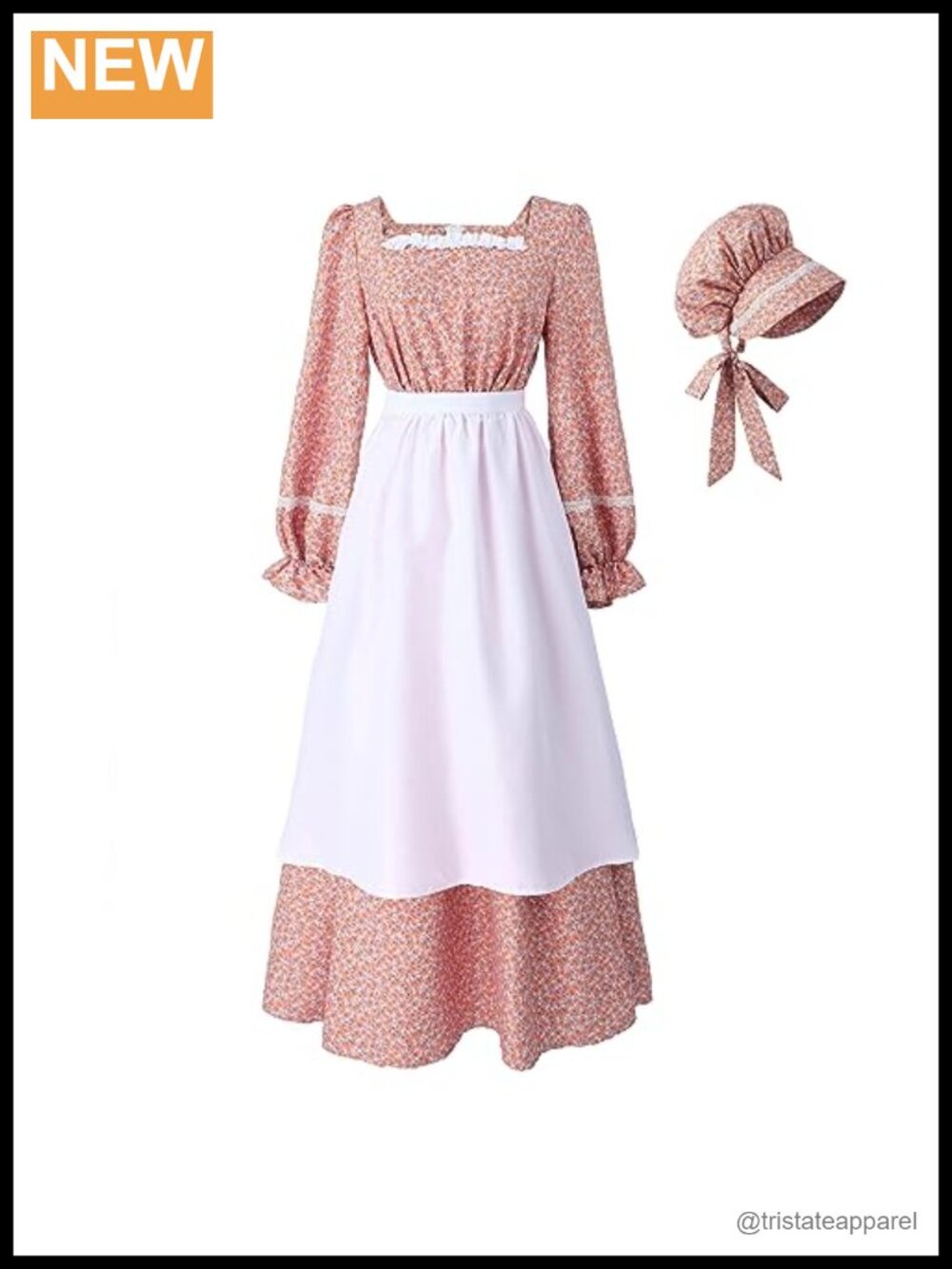 LTAKK Colonial Prairie Pioneer Costume Dress with Apron & Bonnet Set